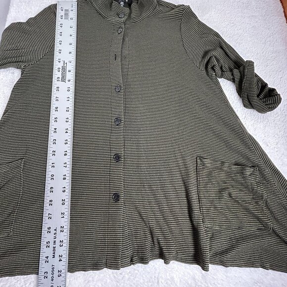 Comfy USA Womens Green & Black Striped Long Sleeve Button Front Shirt Top Medium - Picture 8 of 8